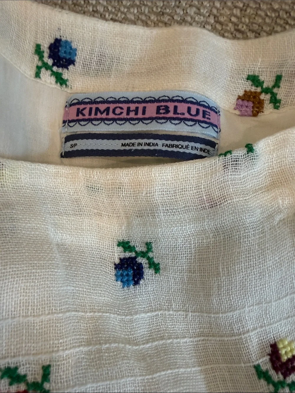 Kimchi Blue Cream Dress with Multicolor Floral Embroidery